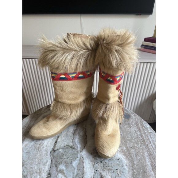 WOMEN'S VINTAGE CIRCA 1980'S TECNICA CREAM GOAT FUR & SHEARLING BOOTS SIZE 39 - Picture 4 of 12